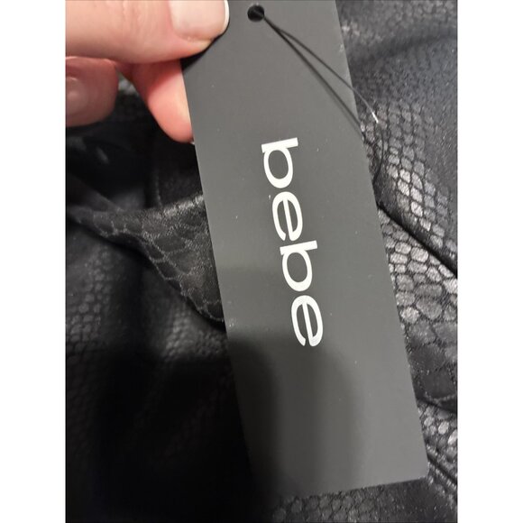 Bebe New Solid Black Vegan Faux Snakeskin Tank Bodycon Mini Dress Xs - Picture 3 of 7